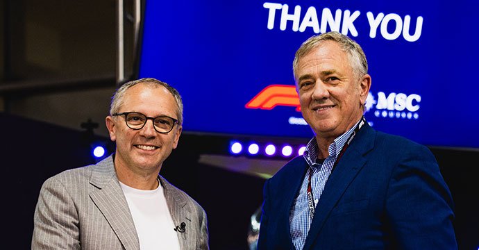 Pierfrancesco Vago and Stefano Domenicali (credit Hayden Sahli)