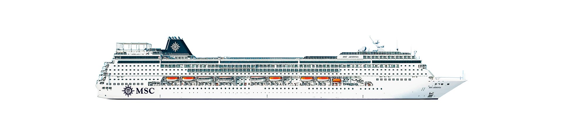 Side view of the MSC cruise ship with lifeboats and modern design | MSC Cruises Side view of the MSC cruise ship with lifeboats and modern design | MSC Cruises