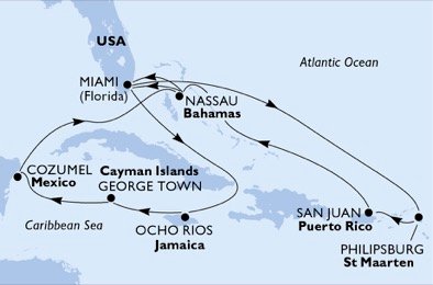 USA, Jamaica, Cayman Islands, Mexico, Bahamas, St. Maarten, Puerto Rico