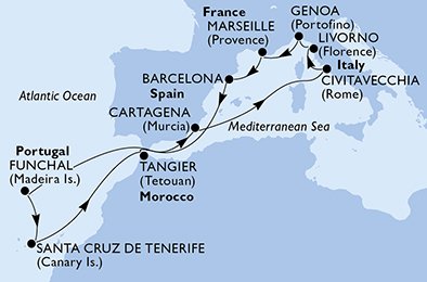Italia, Frankrike, Spaina, Portugal, Marokko