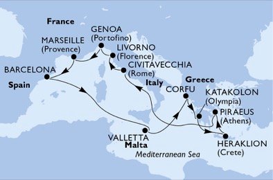 Italia, Frankrike, Spaina, Malta, Hellas
