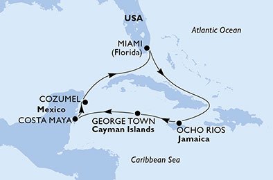 USA, Jamaica, Cayman Islands, Mexico