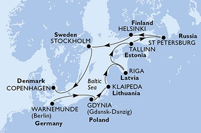 Tyskland, Polen, Litauen, Latvia, Estland, Russland, Finland, Sverige, Danmark