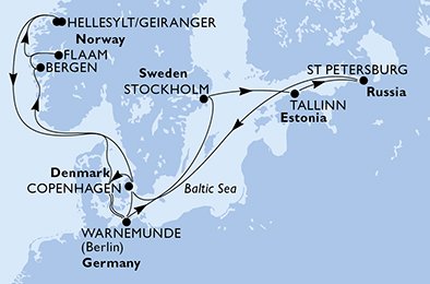 Danmark, Tyskland, Sverige, Estland, Russland, Norge