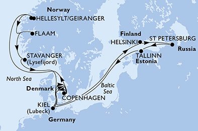 Tyskland, Danmark, Finland, Russland, Estland, Norge
