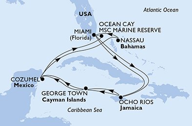 USA, Jamaica, Cayman Islands, Mexico, Bahamas