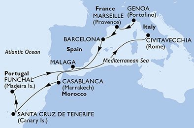 Italia, Frankrike, Spaina, Marokko, Portugal