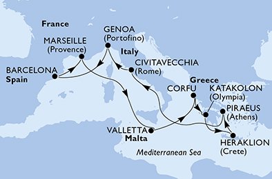 Italia, Spaina, Frankrike, Malta, Hellas