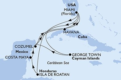 USA, Honduras, Mexico, Cuba, Cayman Islands