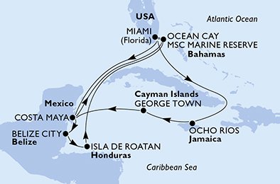 USA, Jamaica, Cayman Islands, Mexico, Bahamas, Belize, Honduras