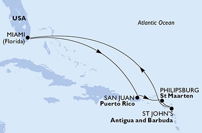 USA, Puerto Rico, St. Maarten, Antigua og Barbuda