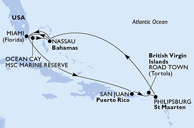 USA, Bahamas, Puerto Rico, Virgin Islands (Britisk), St. Maarten