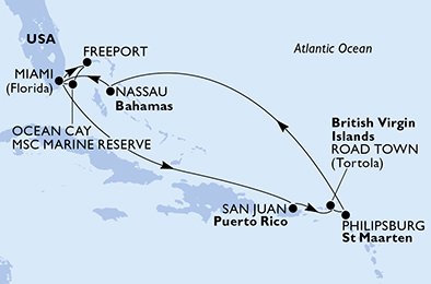 USA, Bahamas, Puerto Rico, Virgin Islands (Britisk), St. Maarten