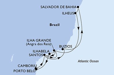 Salvador, Ilheus, Ilha Grande, Santos, Ilha Grande, Ilhabela, Porto Belo, Camboriu, Santos, Buzios, Salvador