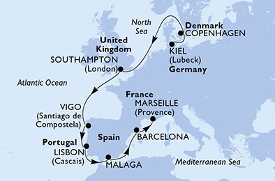 Tyskland, Danmark, Storbritannia, Spaina, Portugal, Frankrike