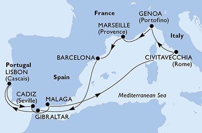 Italia, Frankrike, Spaina, Gibraltar, Portugal