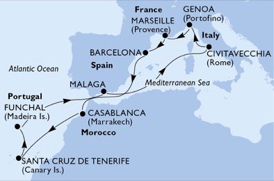 Italia, Frankrike, Spaina, Marokko, Portugal