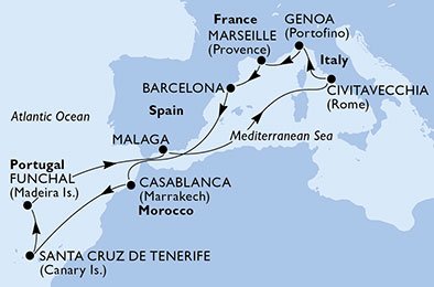Spaina, Marokko, Portugal, Italia, Frankrike