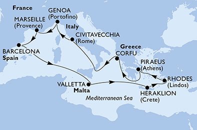 Spaina, Malta, Hellas, Italia, Frankrike