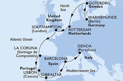 Tyskland, Sverige, Nederland, Storbritannia, Spaina, Portugal, Gibraltar, Italia