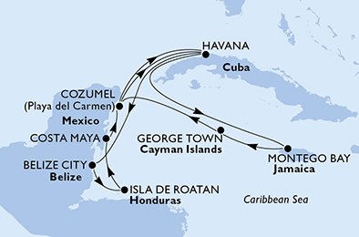 Cuba, Belize, Honduras, Mexico, Jamaica, Cayman Islands