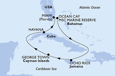 USA, Bahamas, Jamaica, Cayman Islands, Cuba