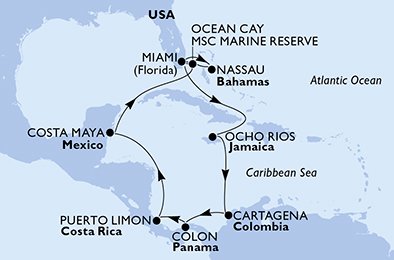USA, Jamaica, Colombia, Panama, Costa Rica, Mexico, Bahamas