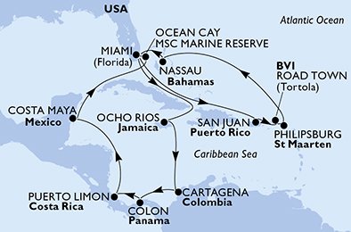 USA, Puerto Rico, Virgin Islands (Britisk), Nederlandske Antiller, Bahamas, Jamaica, Colombia, Panama, Costa Rica, Mexico