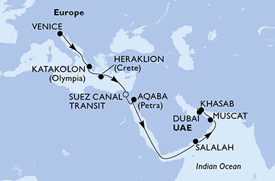 Italia, Hellas, Egypt, Jordan, Oman, Forente Arabiske Emirater