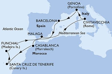 Italia, Spaina, Marokko, Portugal