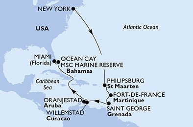 USA, Nederlandske Antiller, Martinique, Grenada, Aruba, Bahamas