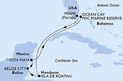 USA, Honduras, Belize, Mexico, Bahamas