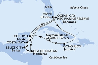 USA, Honduras, Belize, Mexico, Bahamas, Jamaica, Cayman Islands
