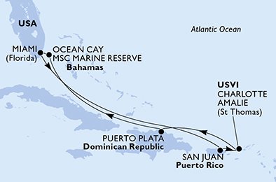 USA, Puerto Rico, Virgin Islands (U.S.), Dominikanske Republikk, Bahamas