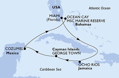 USA, Jamaica, Cayman Islands, Mexico, Bahamas
