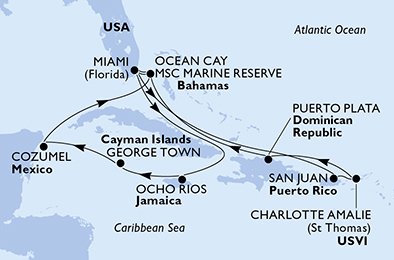 USA, Puerto Rico, Virgin Islands (U.S.), Dominikanske Republikk, Bahamas, Jamaica, Cayman Islands, Mexico