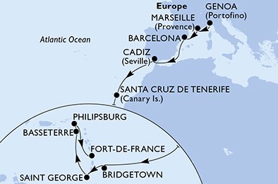 Italia, Frankrike, Spaina, Barbados, Grenada, Saint Kitts og Nevis, Nederlandske Antiller, Martinique