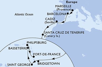 Frankrike, Spaina, Barbados, Grenada, Saint Kitts og Nevis, Nederlandske Antiller, Martinique