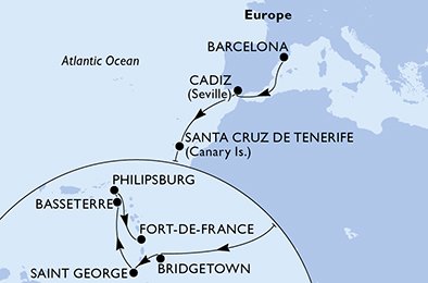 Spaina, Barbados, Grenada, Saint Kitts og Nevis, Nederlandske Antiller, Martinique