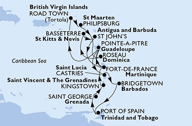 Martinique, Guadeloupe, Saint Lucia, Barbados, Trinidad og Tobago, Grenada, Saint Vincent & The Grenadines, Virgin Islands (Britisk), Nederlandske Antiller, Dominica, Saint Kitts og Nevis, Antigua og Barbuda