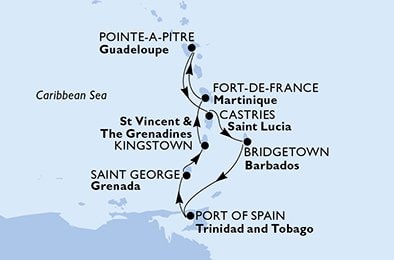 Guadeloupe, Saint Lucia, Barbados, Trinidad og Tobago, Grenada, Saint Vincent & The Grenadines, Martinique